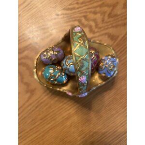 Antique Fabregé The Franklin Mint Summer Egg Basket w/ 5 Eggs